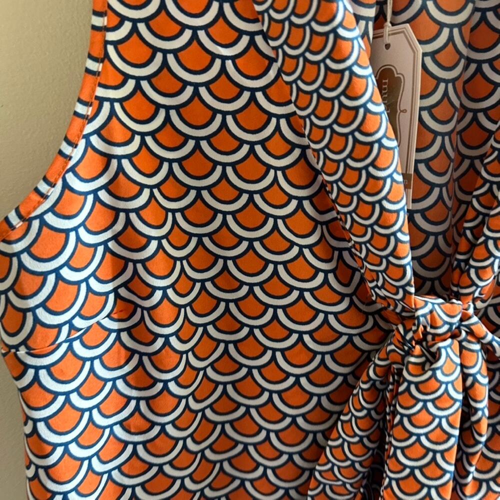 Mudpie sleeveless top bow orange blue white blouse M NWT
